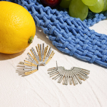 Vintage Gold Fan Shaped Stud Earrings