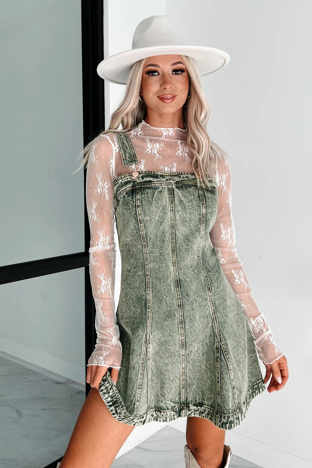 Washed Denim Spaghetti Mini Dress