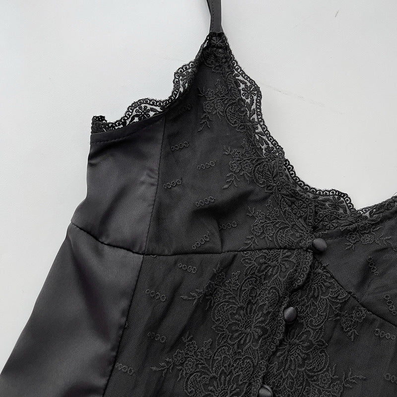 Sweet Slim Buttons Lace String Top