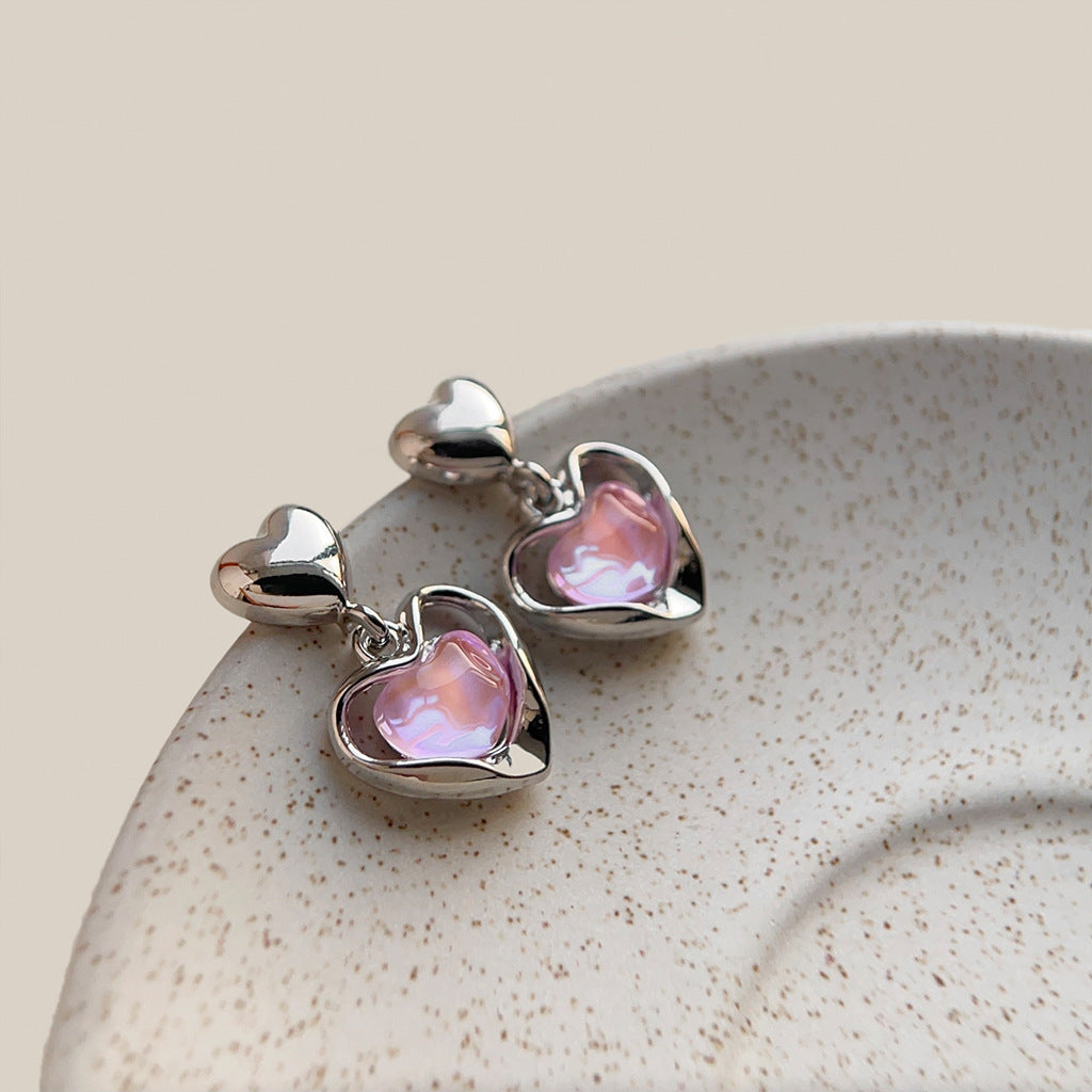 Sweet Iridescent Heart Stud Earrings