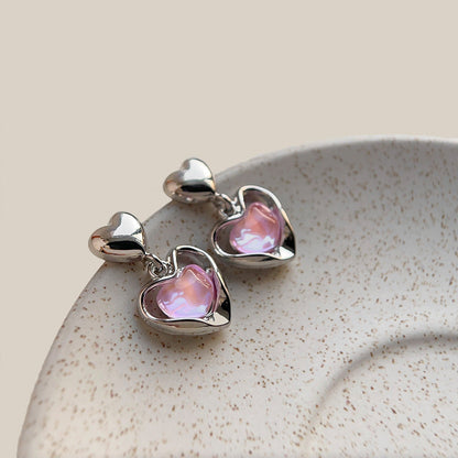 Sweet Iridescent Heart Stud Earrings