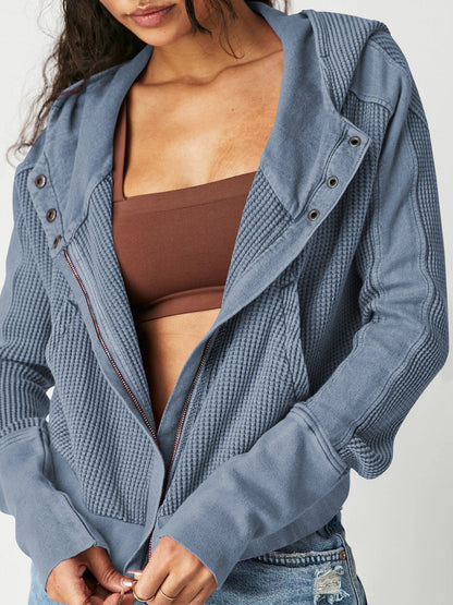 Casual Solid Color Zip Up Cropped Hoodie