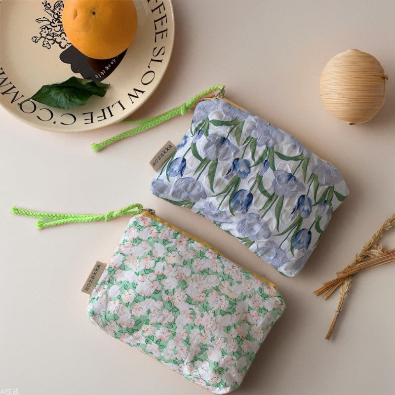 Simple Flower Print Mini Make Up Bag