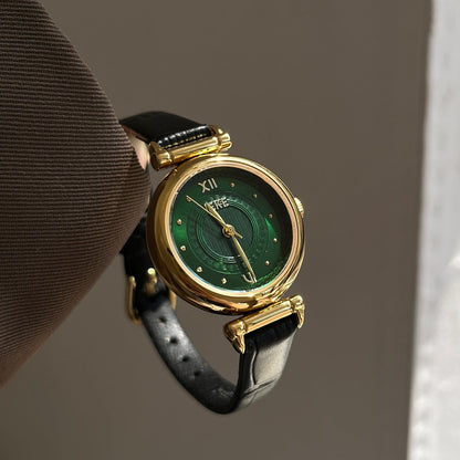 Luxury Round Leather Strap Quartz Watch