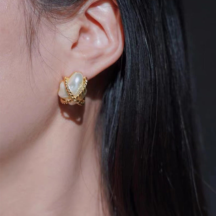 Vintage Irregular Pearl Letter Earrings