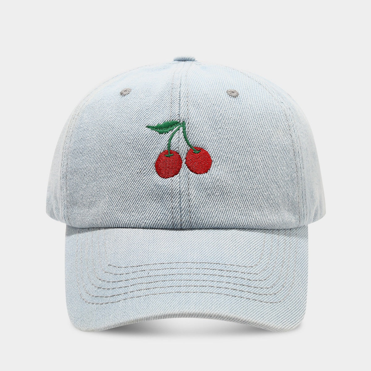 Denim Cherry Embroidered Casual Baseball Cap