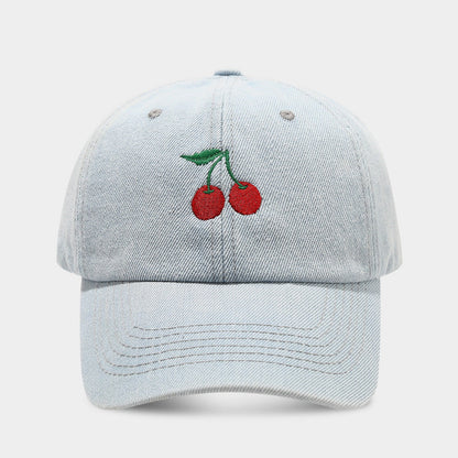 Denim Cherry Embroidered Casual Baseball Cap