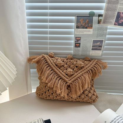 Tassel Woven Beach Knit Shoulder Bag