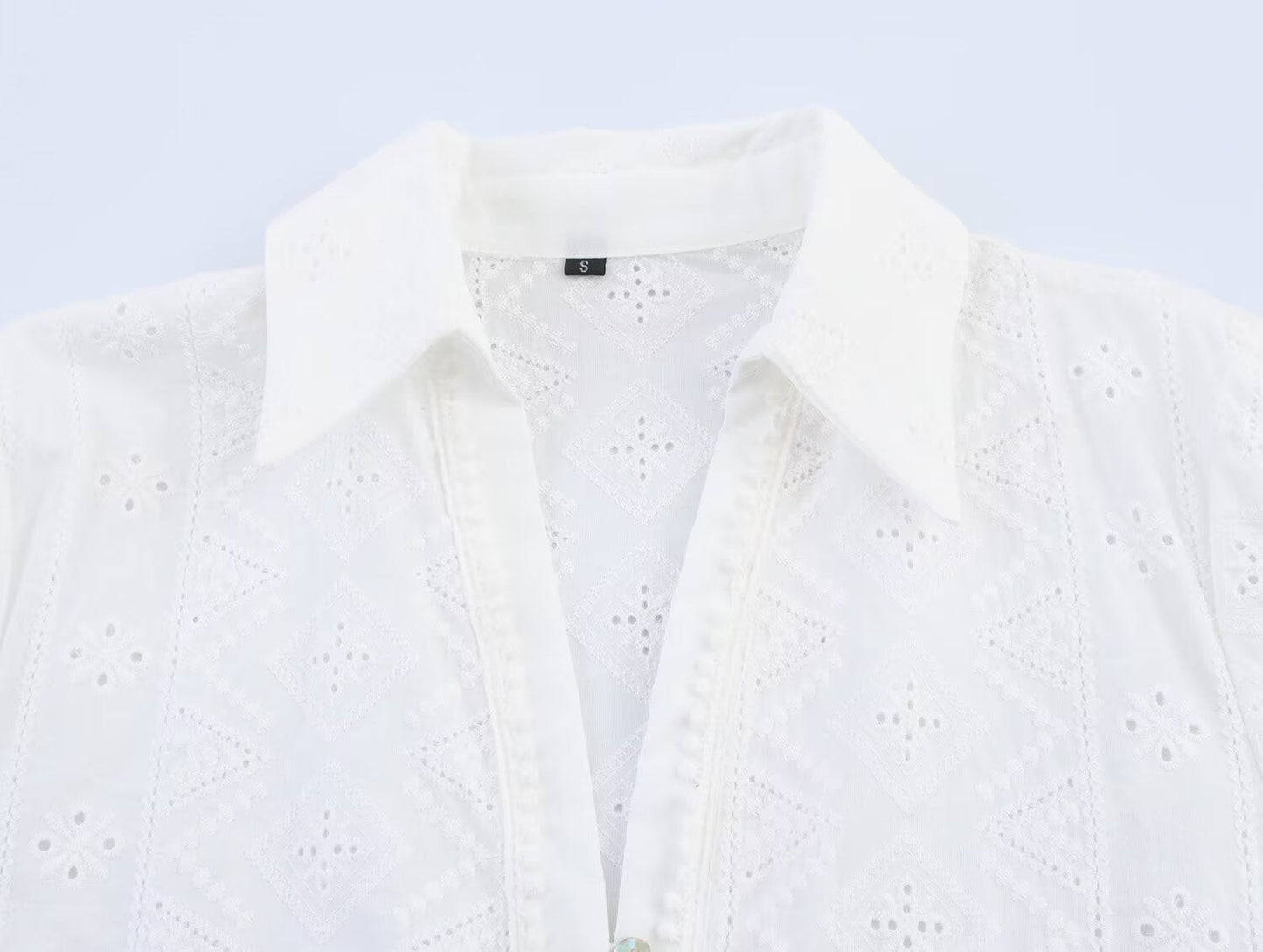 Trendy Embroidered Hollow Out Solid Color Top