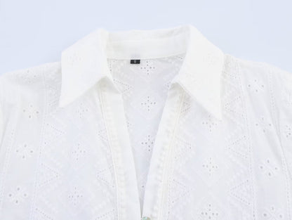 Trendy Embroidered Hollow Out Solid Color Top