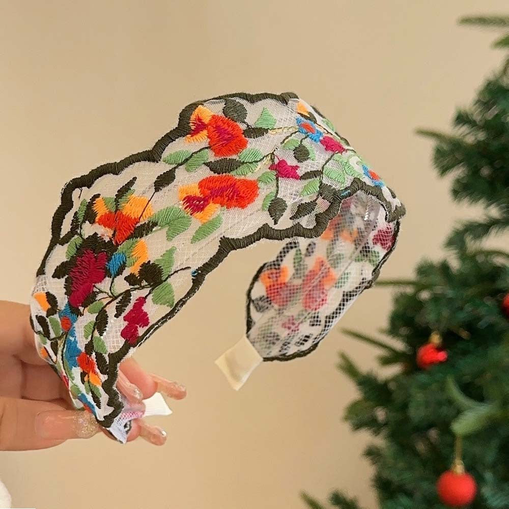 Colorful Flowers Embroidered Wide Headbands