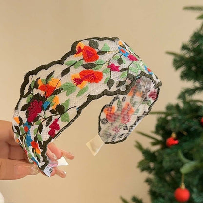 Colorful Flowers Embroidered Wide Headbands