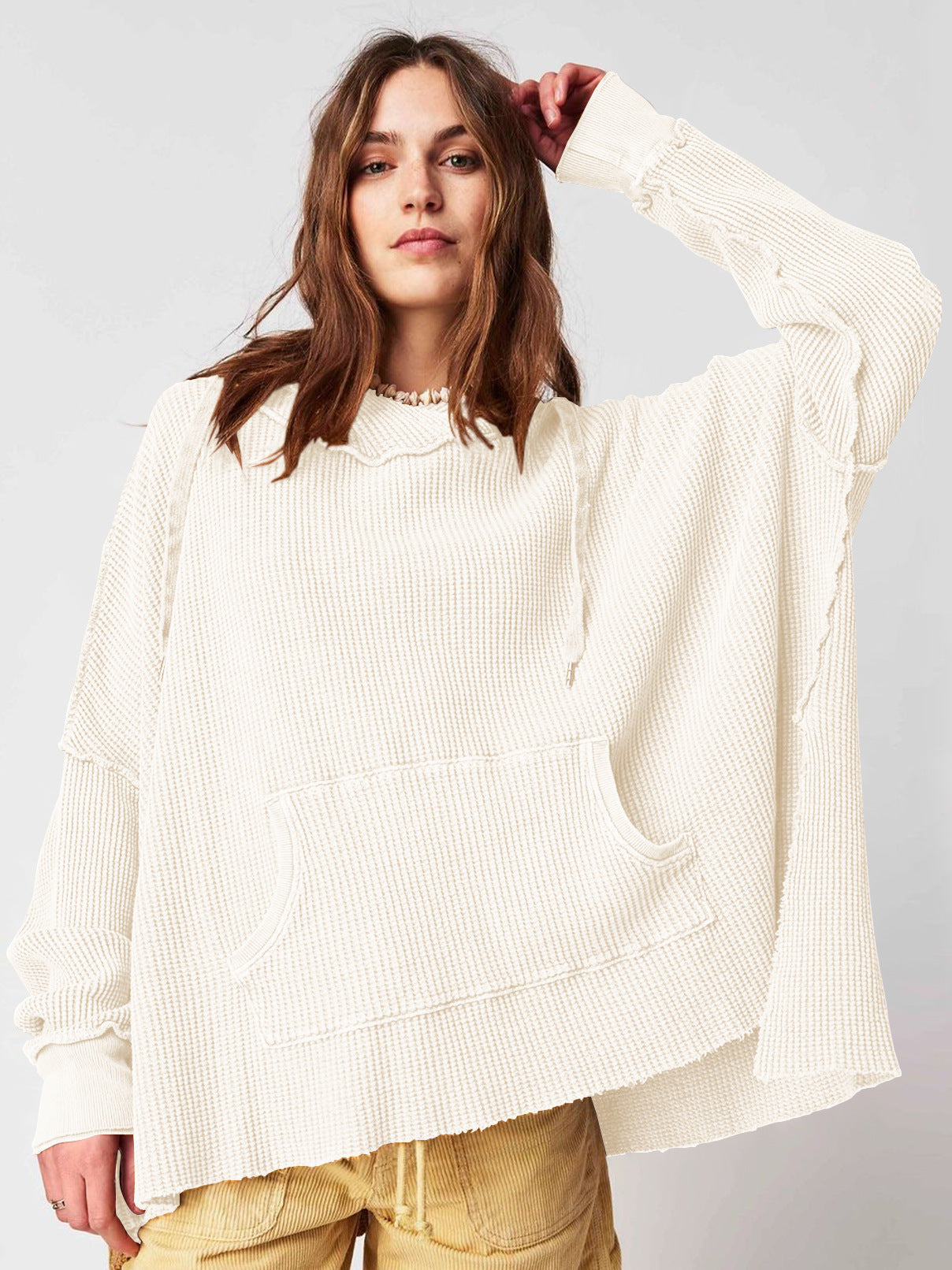 Solid Color Loose Split Hooded Sweatshirt