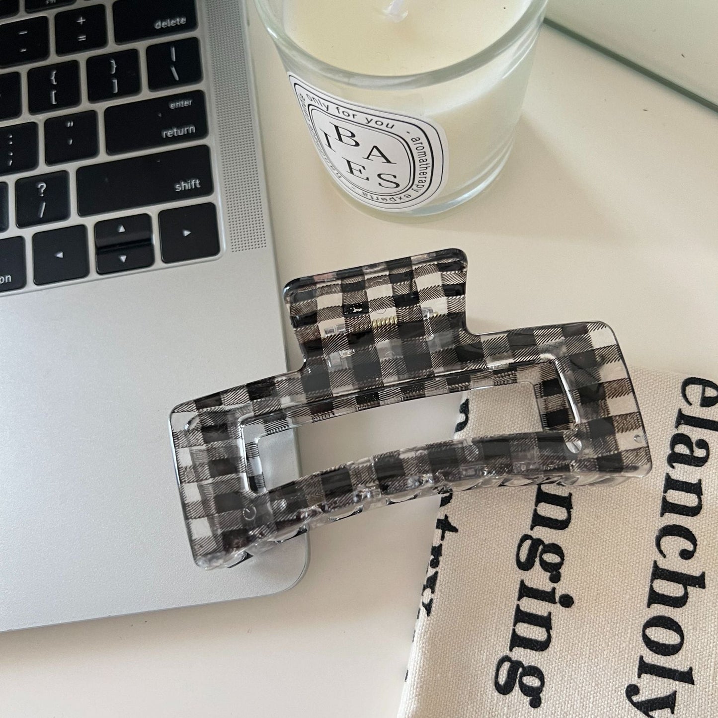 Black Plaid Geometric Sheer Hair Claw