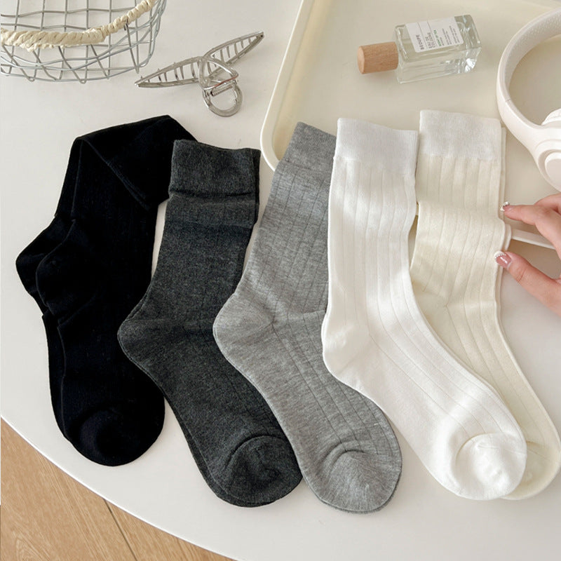 Solid Color Ribbed Simple Thin Socks