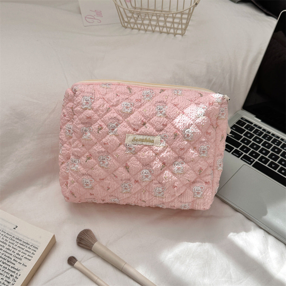 Cute Cartoon Print Cotton Quilted Makeup Bag
