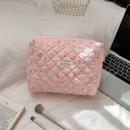 Cute Cartoon Print Cotton Quilted Makeup Bag