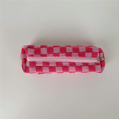 Simple Plaid Color Block Knit Make Up Bag