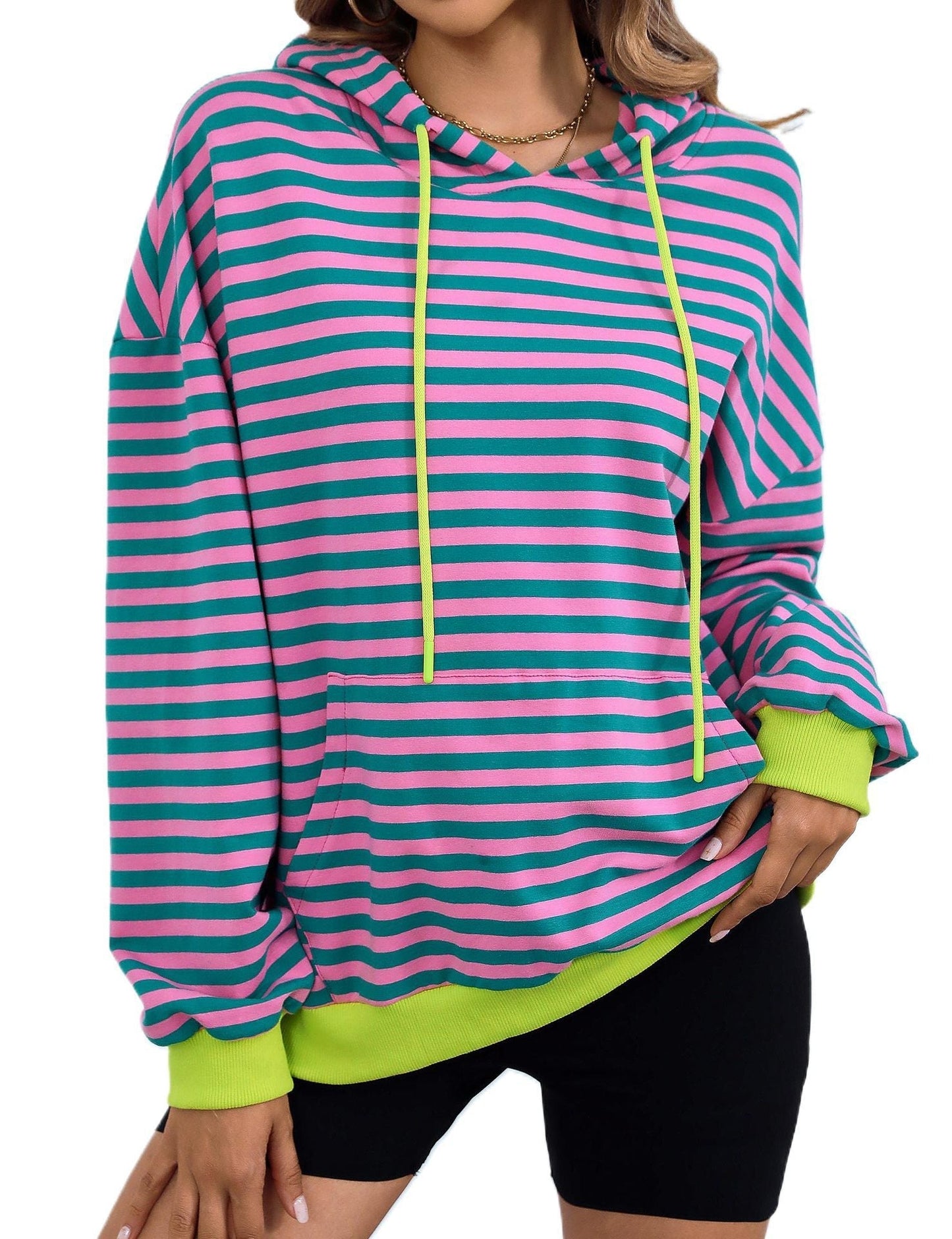 Color Block Striped Hooded Hoodies