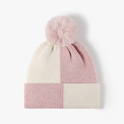 Contrast Color Padded Daily Knit Pom Beanie