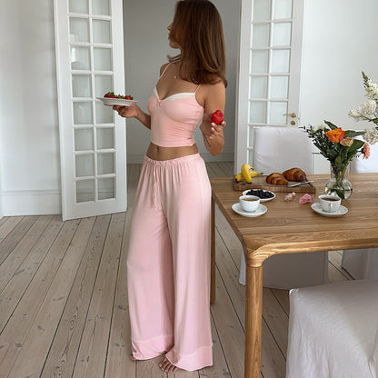 Bow Splicing Spaghetti String Loungewear Set