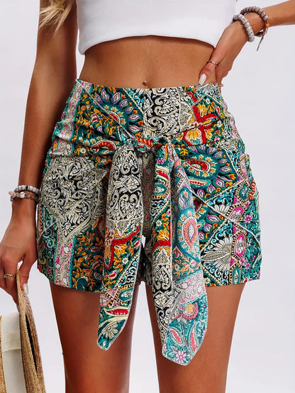 Bohemia Print Knot High Waist Shorts