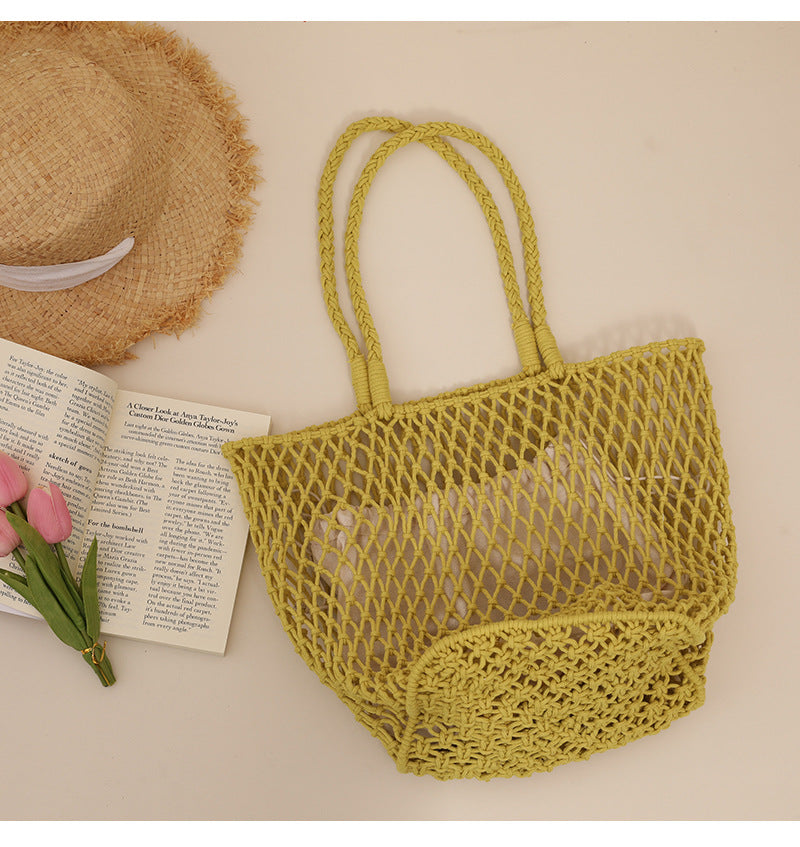 Simple Solid Color Casual Woven Shoulder Bag