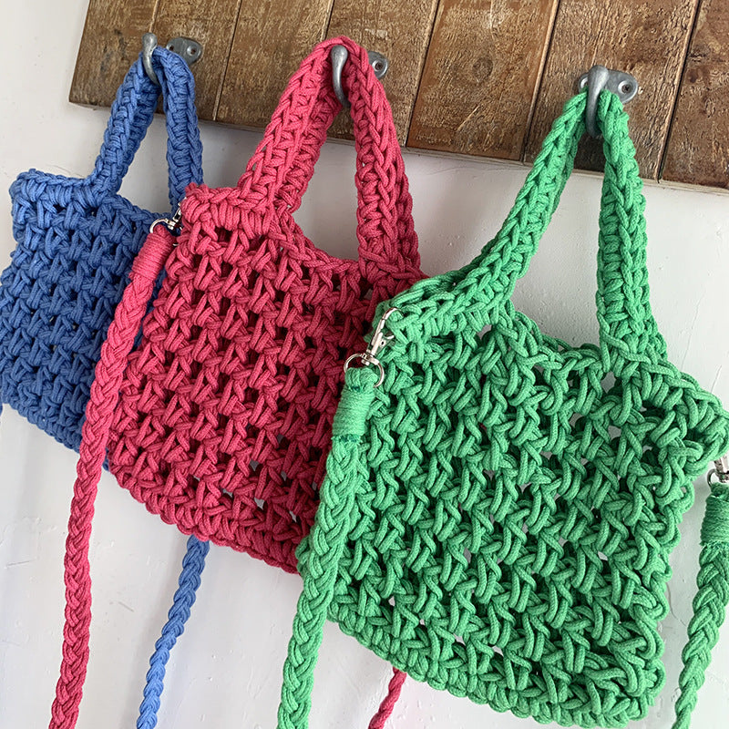 Hellow Out Solid Color Simple Woven Bag