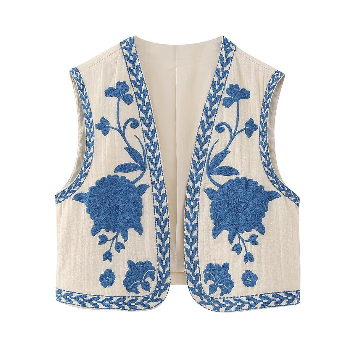 Flower Embroideries Open Front Elegant Vest