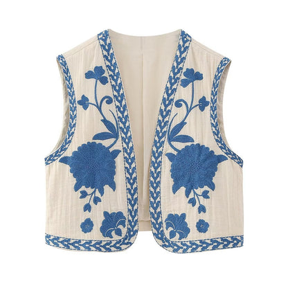 Flower Embroideries Open Front Elegant Vest