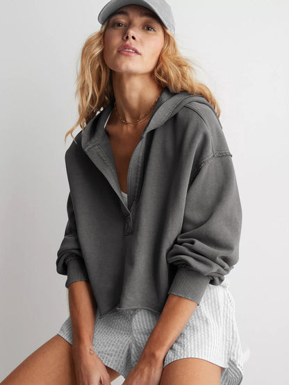 Solid Color Short Loose Hooded Sweatshirt