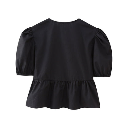 Cute Tie Front Round Neck Pullover Top