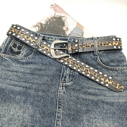 Leopard Stud Punk Simple Leather Belt
