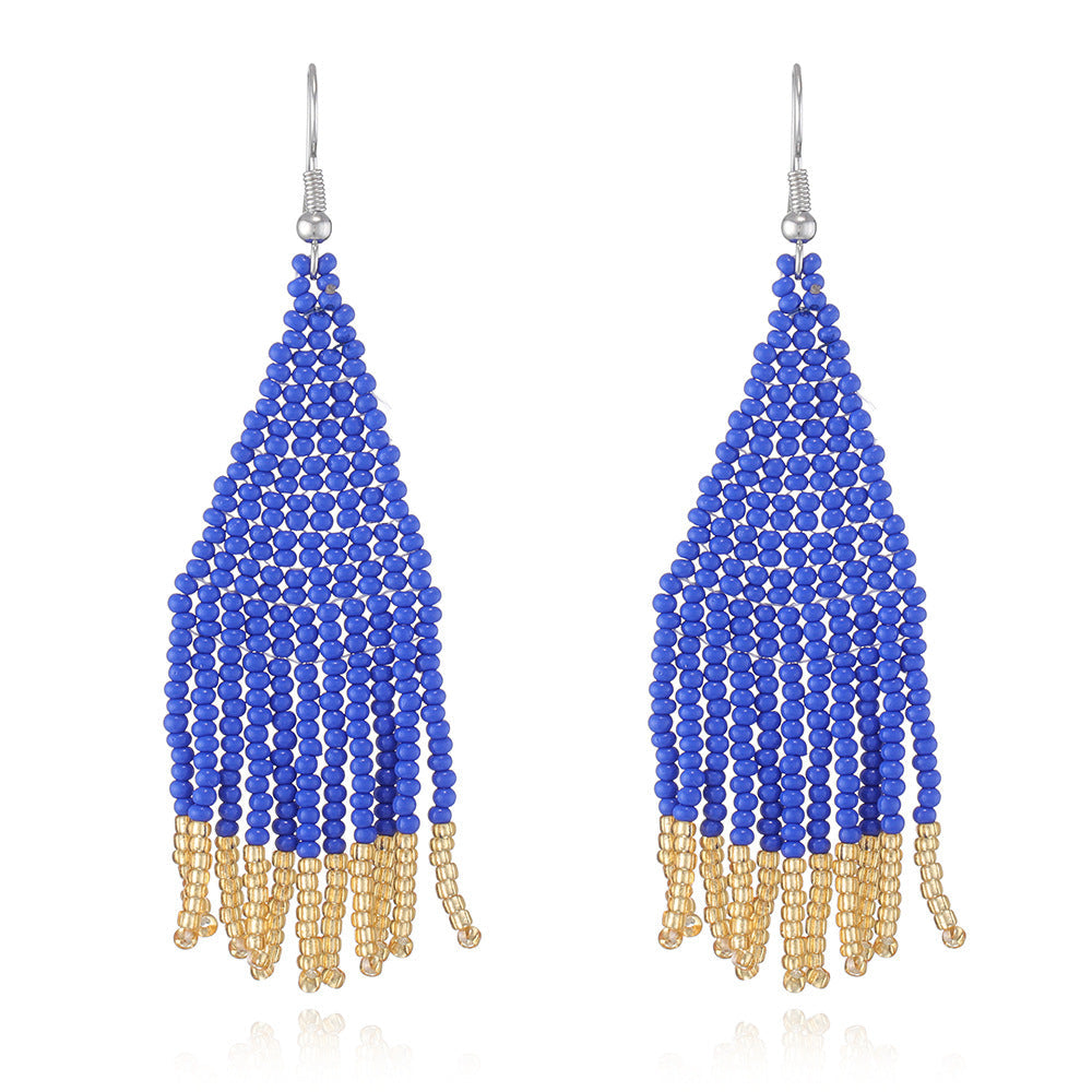 Color Block Beads Tassel Drop Earrings