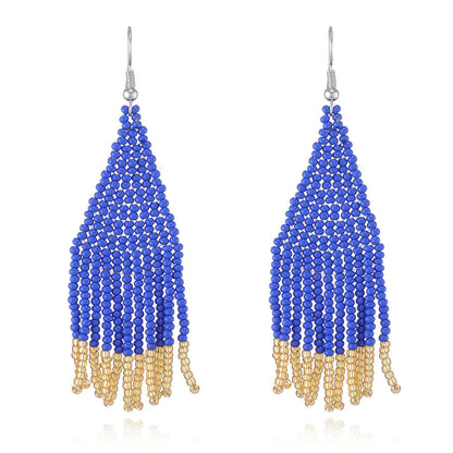 Color Block Beads Tassel Drop Earrings