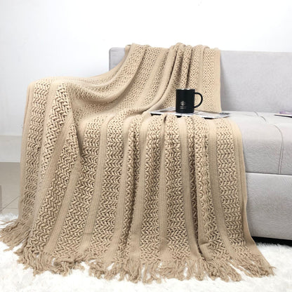 Solid Color Cozy Cable Knit Sofa Blanket