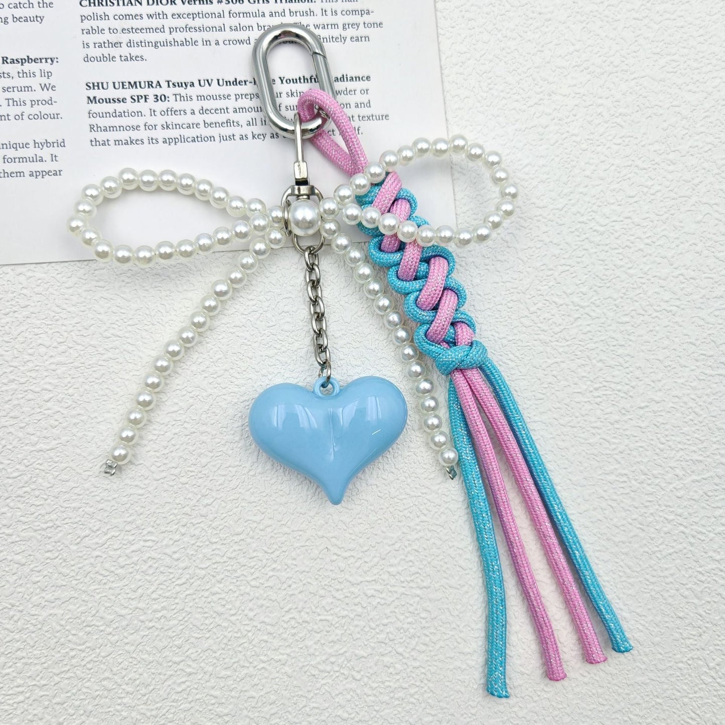 Cute Pearl Bow Colorful Braided Bag Charm