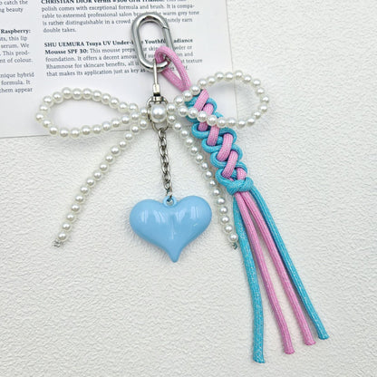 Cute Pearl Bow Colorful Braided Bag Charm