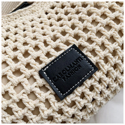 Beach Hollow Out Knit Woven Shoulder Tote Bag