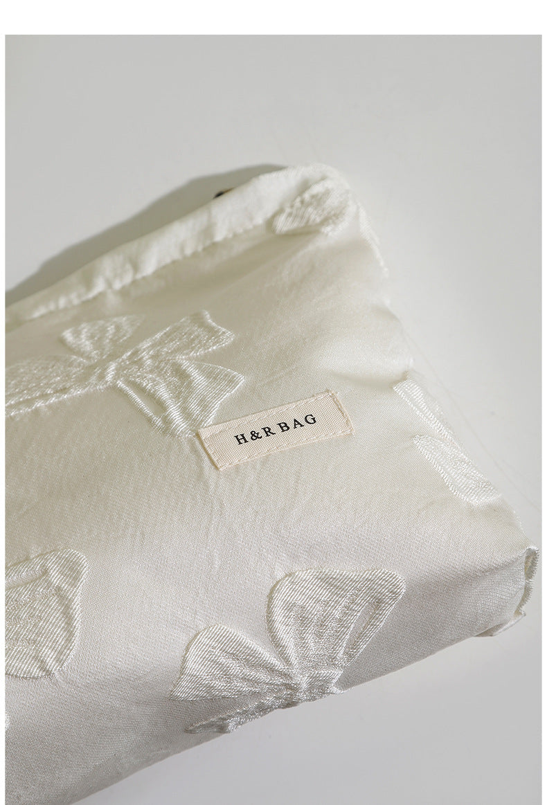 Bows Jacquard Handbag Portable Cosmetic Bag