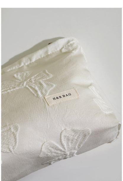 Bows Jacquard Handbag Portable Cosmetic Bag