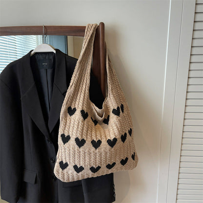 Love Print Color Block Simple Knit Shoulder Bag