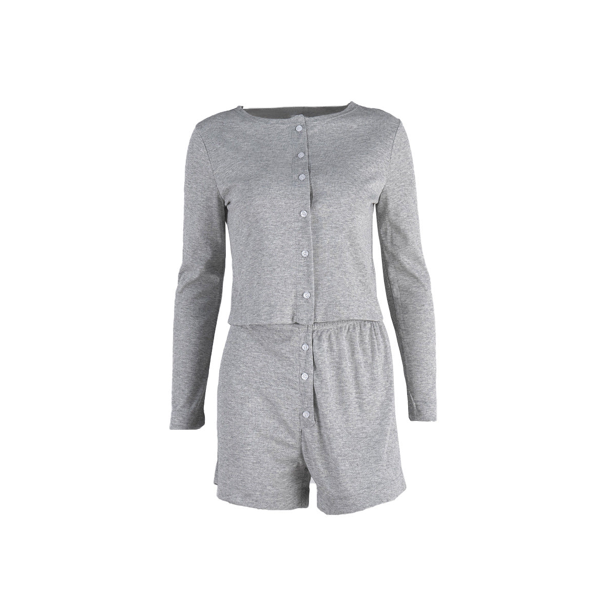 Knit Long Sleeve Top Shorts Sleepwear Set