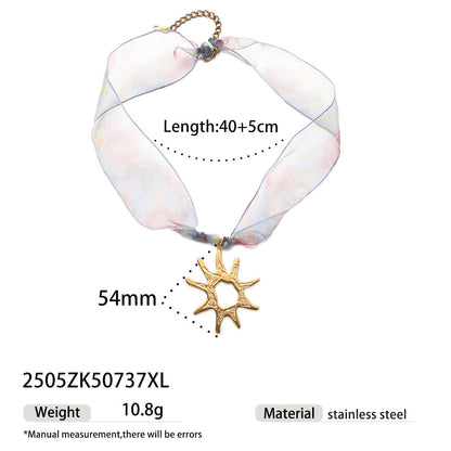 Gold Shell Pendant Colorful Scarf Necklace