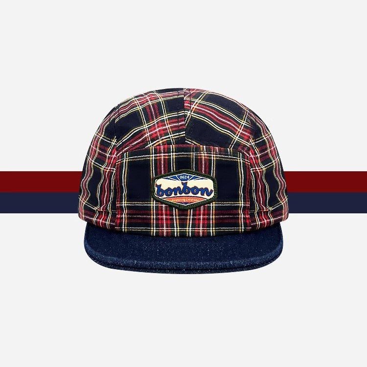 Vintage Plaid Splice Denim Baseball Cap