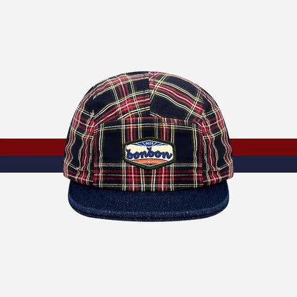 Vintage Plaid Splice Denim Baseball Cap