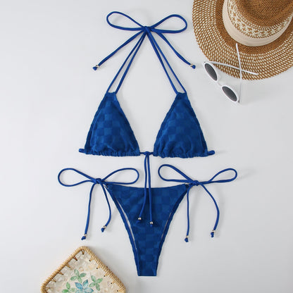 2PCS Solid Color String Tie Bikini Swimwear
