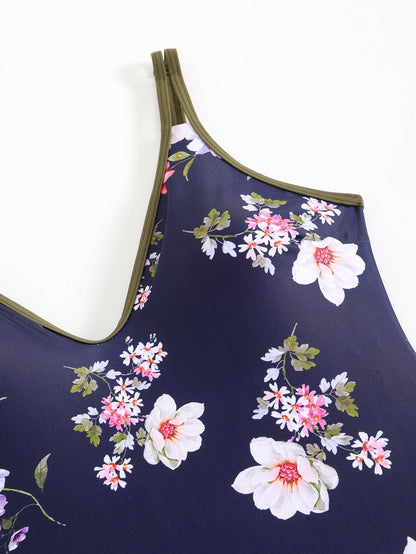 Sexy Floral Ptrint One-Piece Sporty Swimsuit