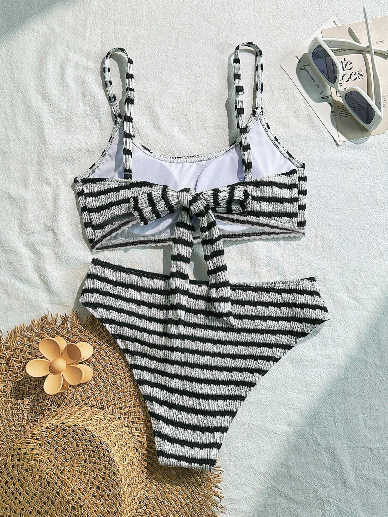 Striped Color Block 2PCS Spaghetti Swimwear