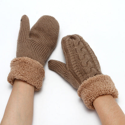 Solid Color Twist Knit Winter Padded Gloves